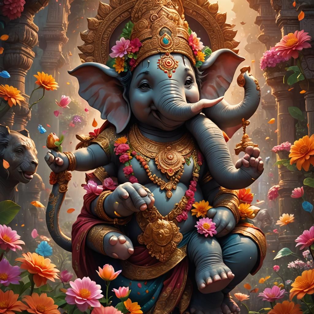Ganesh as a Boy with Elephant in Fantasy Art