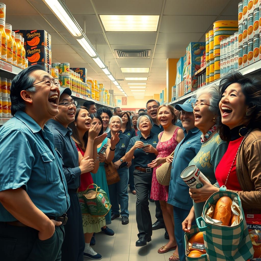 Frozen in Song: Whimsical Supermarket Spectacle in Hyperreal...