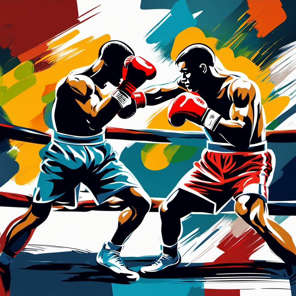 Abstract Art of Two Boxers Fighting in Ring