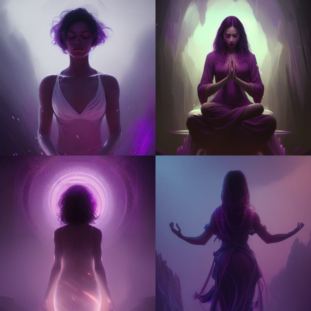 Meditative Woman in Dark Fantasy Style
