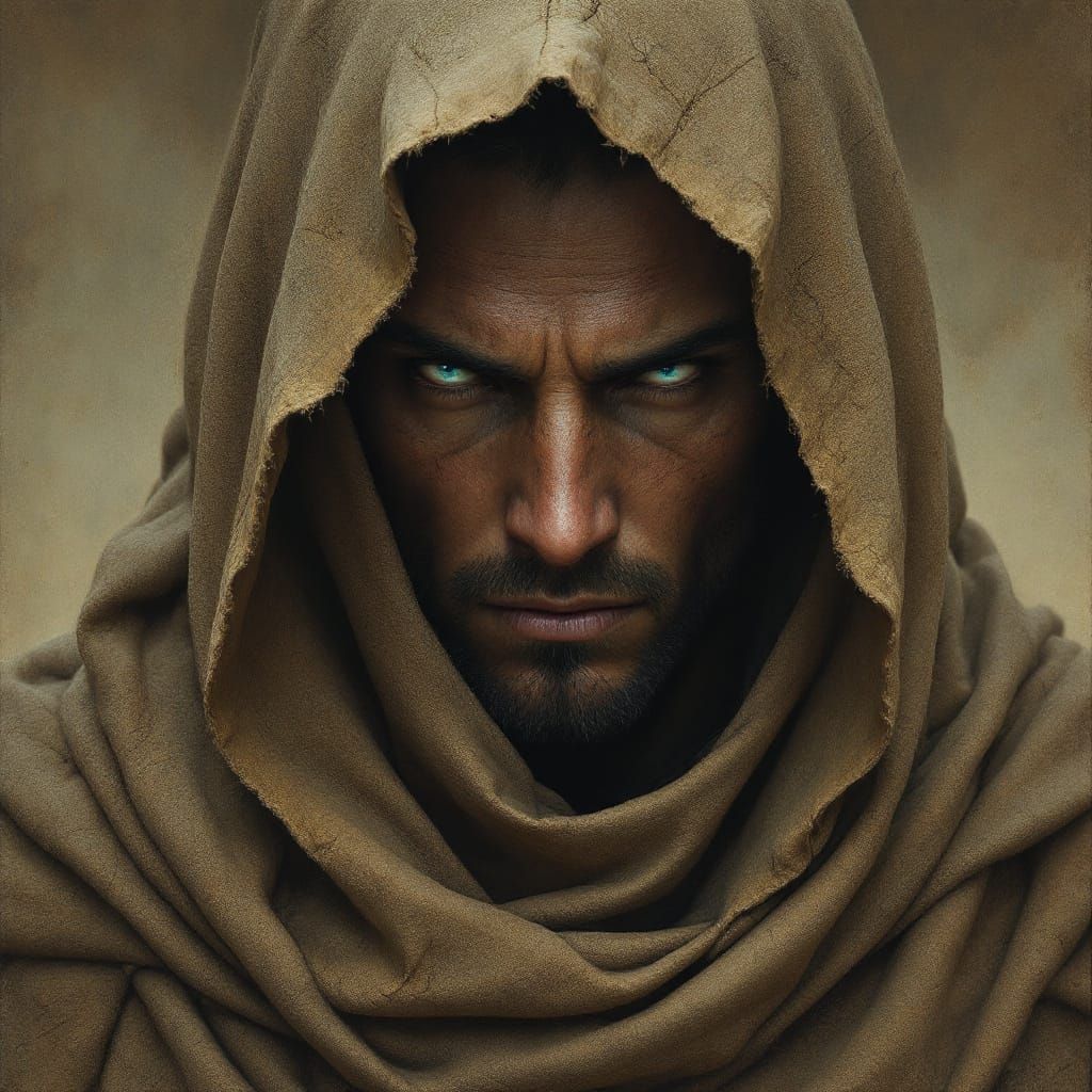 Desert Warrior with Blue Eyes in Graphic Style