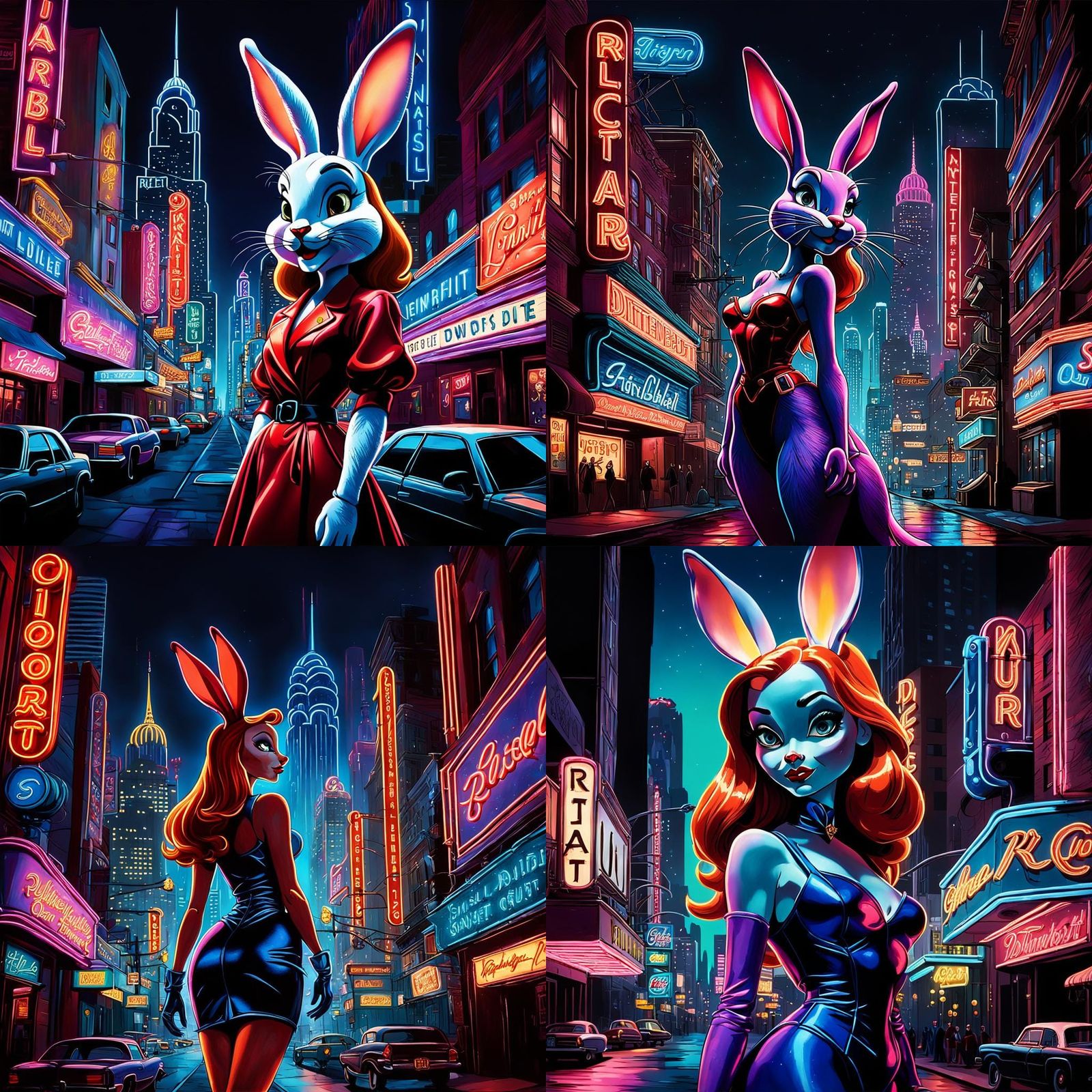 Jessica Rabbit in Neon Cityscape
