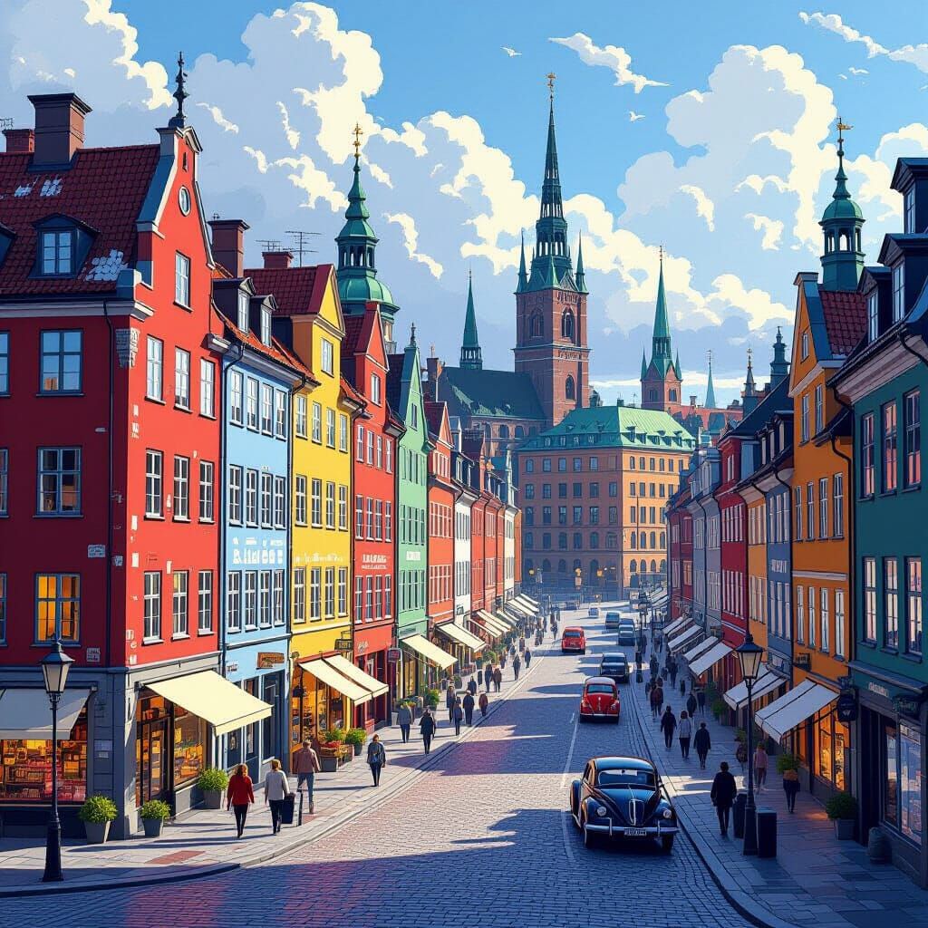 Vibrant Nordic Cityscape in Concept Art Style