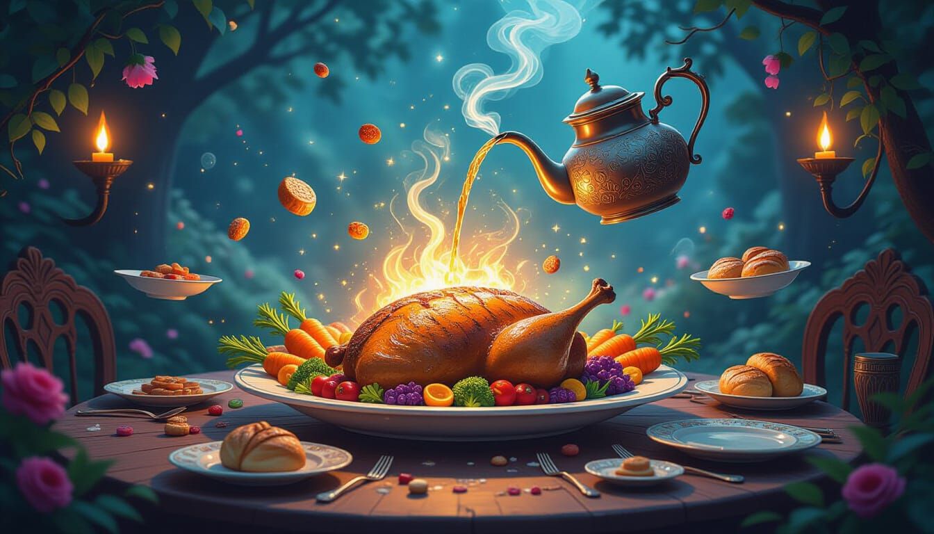 Magical Levitation Feast in Fantasy Illustration Style