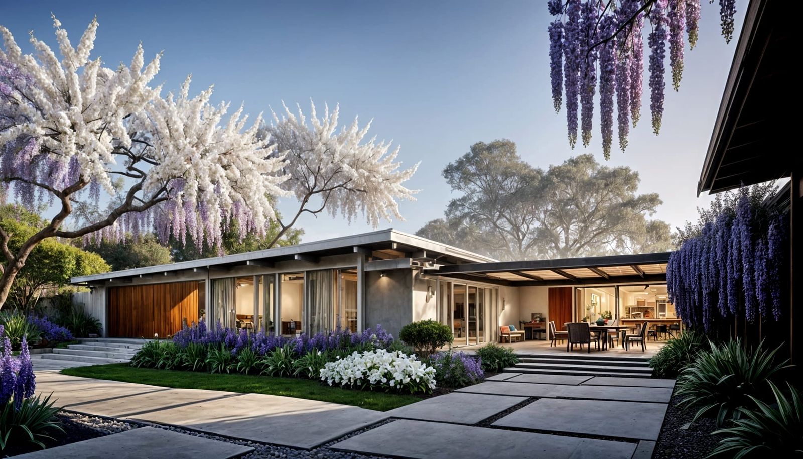 Mid-Century Modern Home with Wisteria Trellis