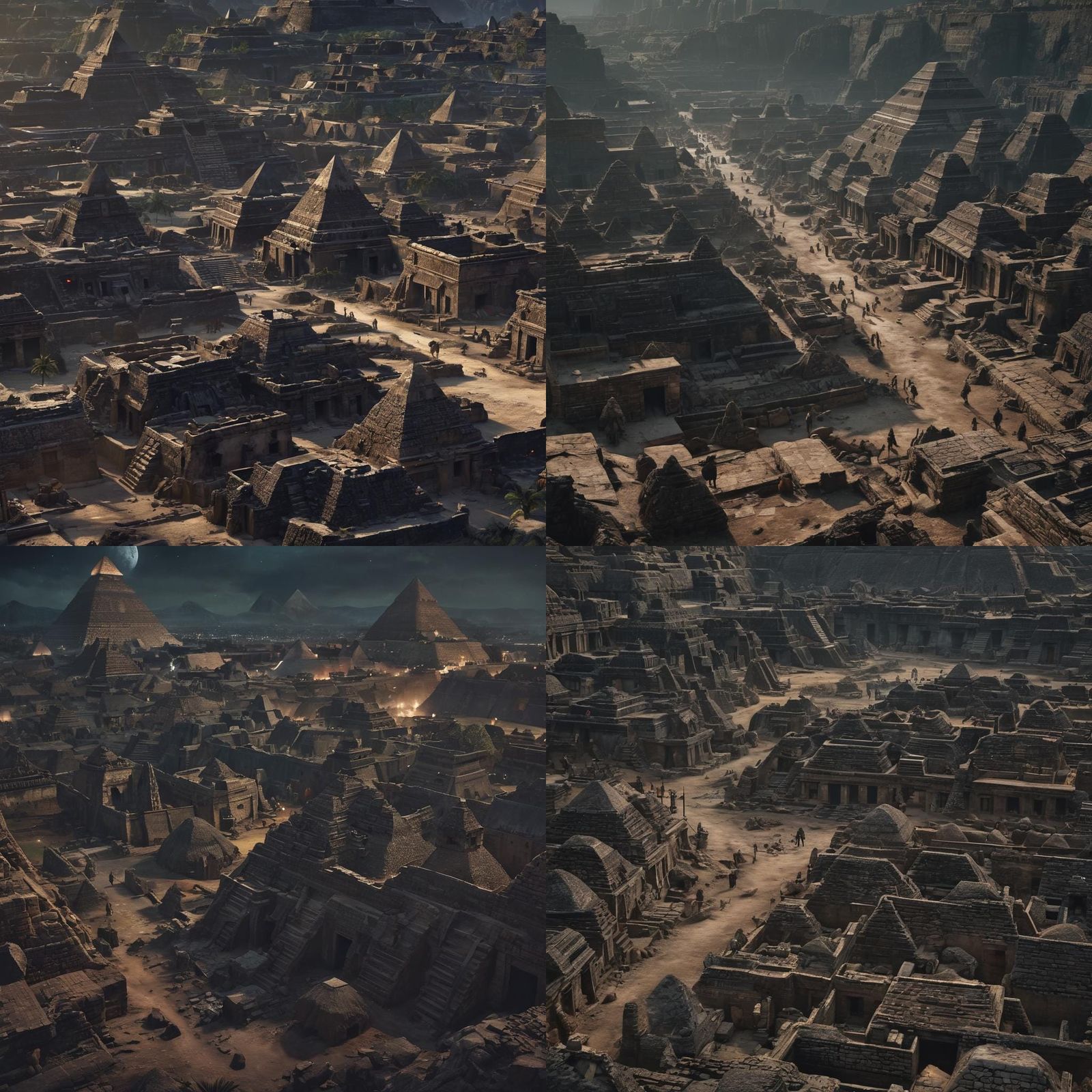 Ancient Mayan-Egyptian City Ruins at Night