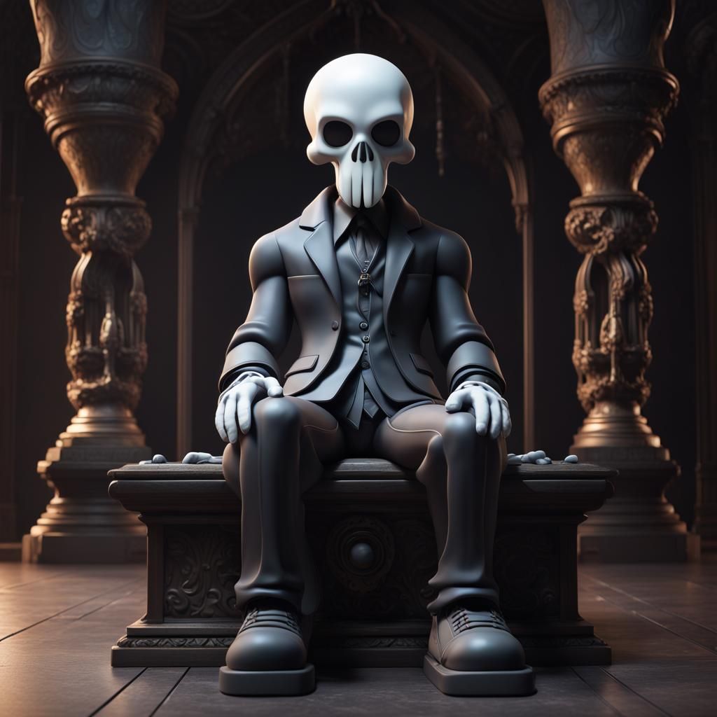 Kaws-Inspired Grim Reaper in T-Pose, Digital Art