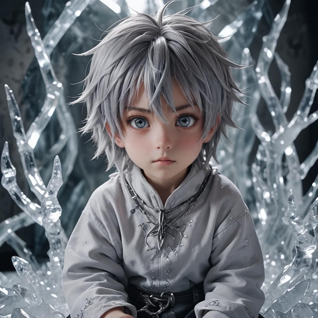 Adorable Baby with Silver Hair in Icy Room