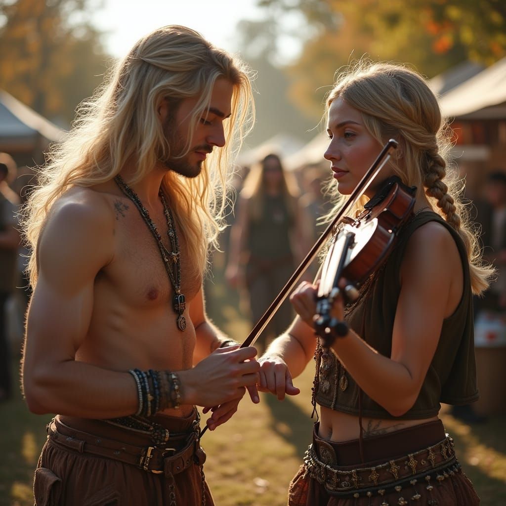 Couple in Pagan Attire at Autumn Festival
