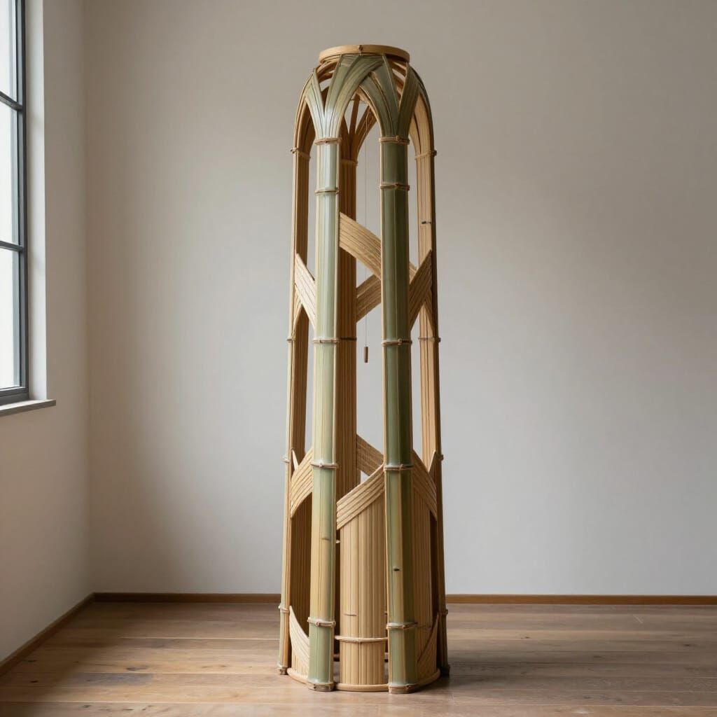 Minimalist Bamboo Sculpture in Serene Daylight Room