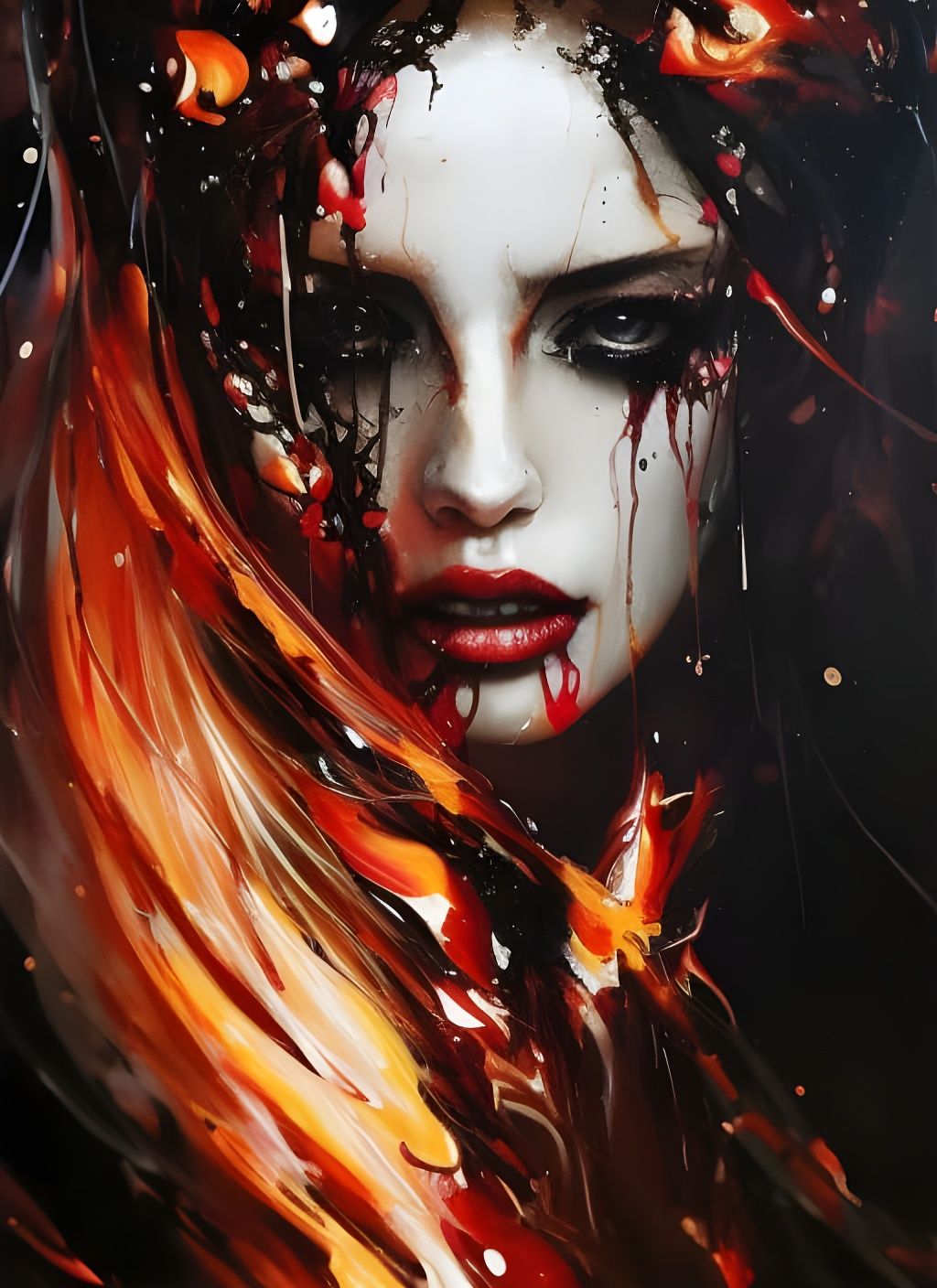 Sad Girl Burning: Oil and Gouache Portrait