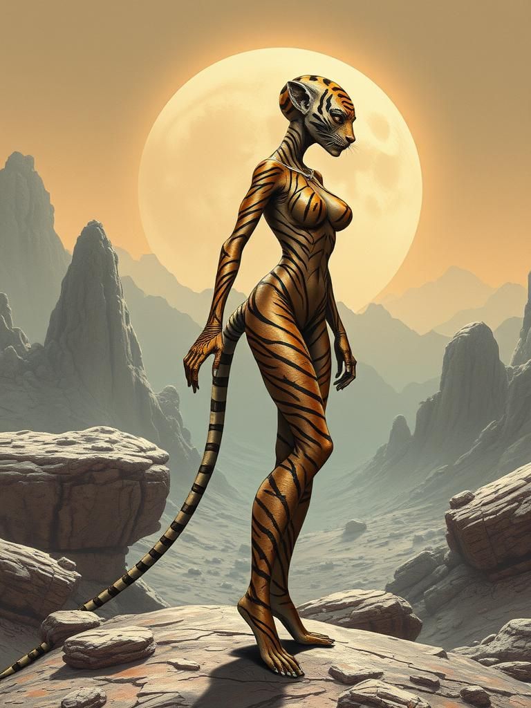 Retro Sci-Fi Alien Tiger Woman Pinup