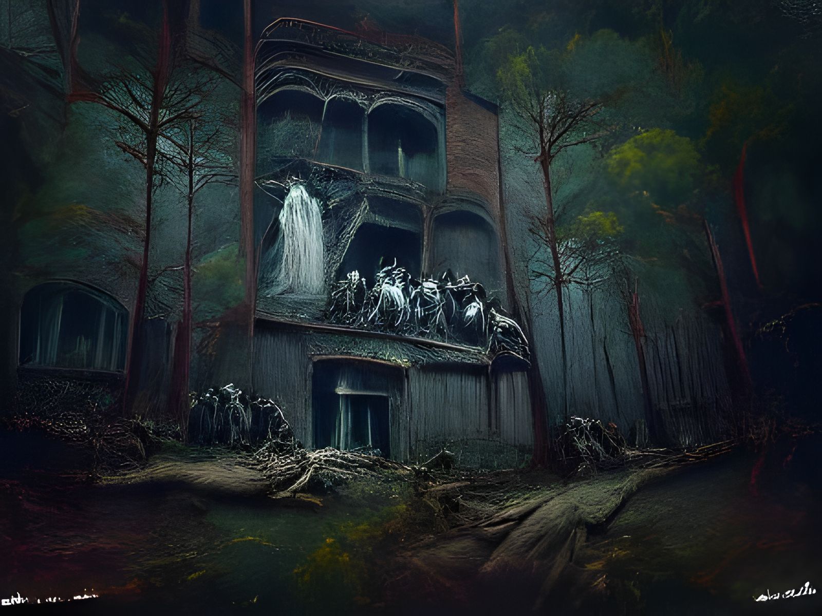Gothic Abandoned Building in Dark Forest
