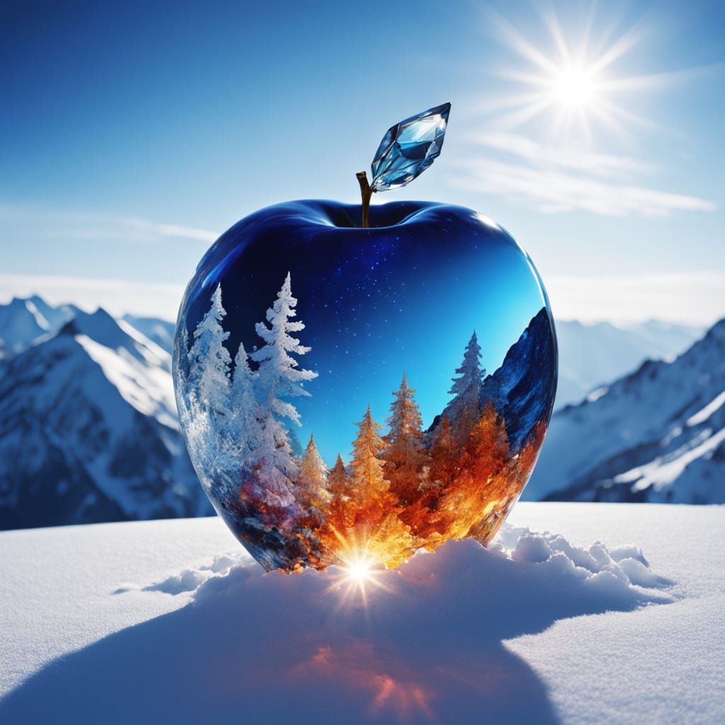 Crystal Apple on Snowy Mountain: Digital Art