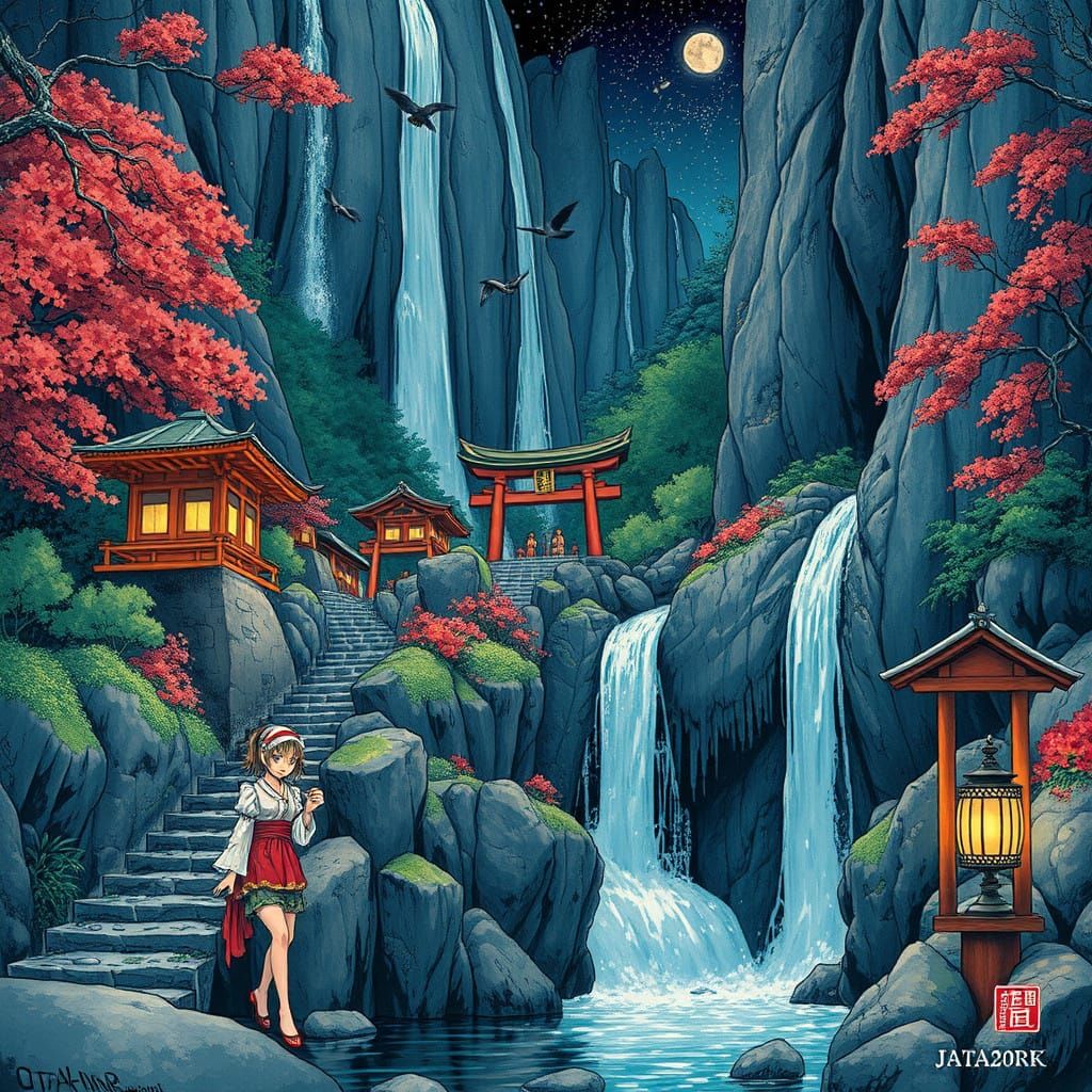 Impasto Cascade Hallucination Manga Illustration Shrine Maid...