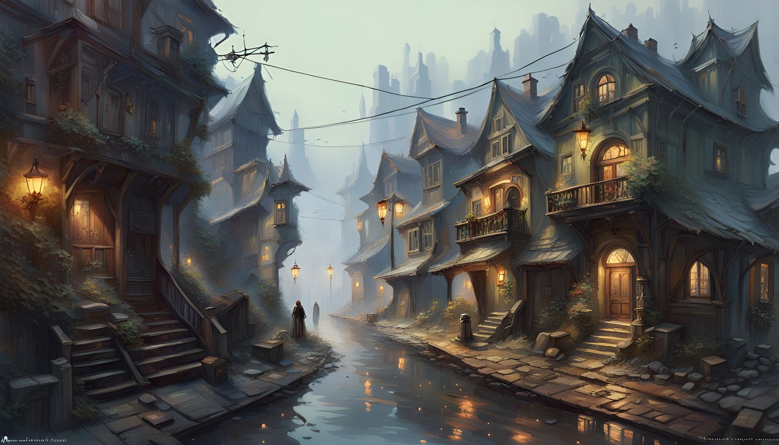 Ethereal Fog Shrouds Mysterious Fantasy Town