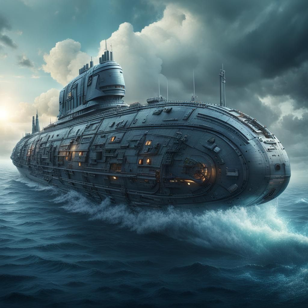 Futuristic Mega Submarine Cruiseship at Sea
