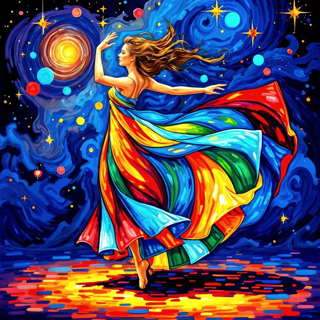 Impasto Post-Impressionist Dancer in Cosmic Splendor