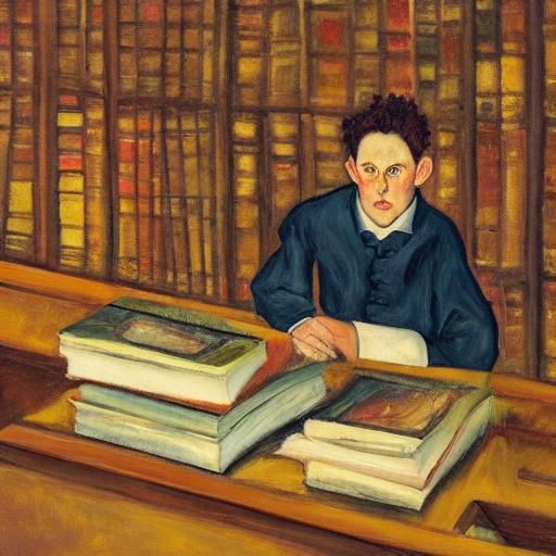 Devil in Library: Oil Painting Portrait