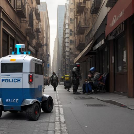 City of Robots with Homeless Woman: Cinematic HDR Photo