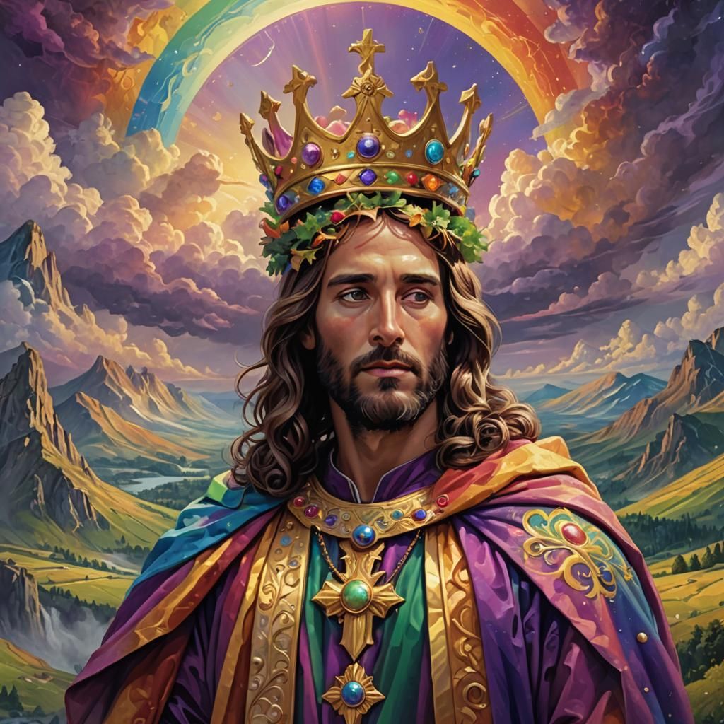 Majestic Jesus Christ in Dreamlike Fantasy Landscape