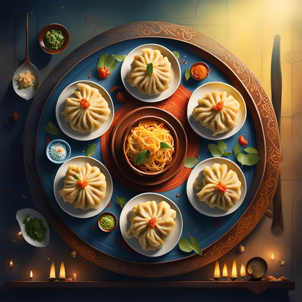 Djinn serving an Arrangement of dumplings