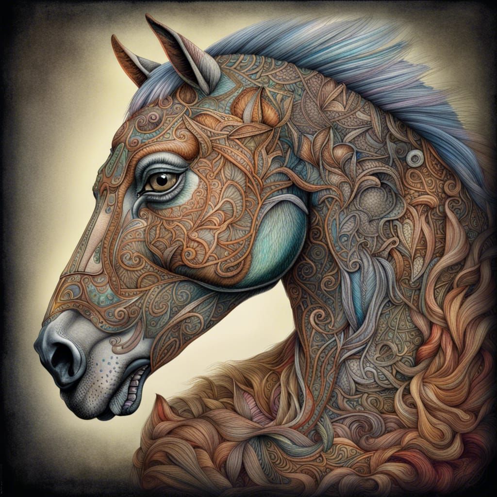 Detailed Centaur Portrait in Colored Pencil Style