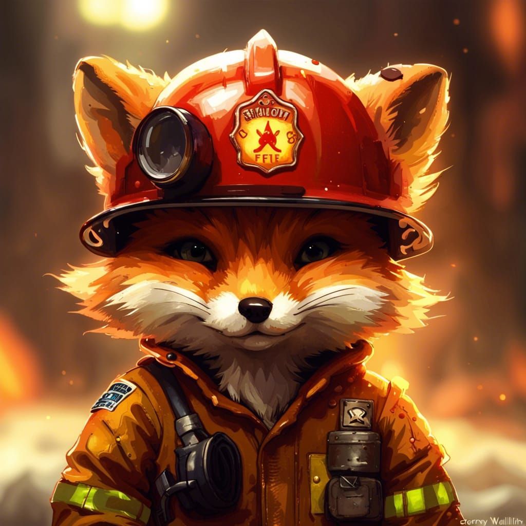 Chibi Fox Firefighter with Intricate Details