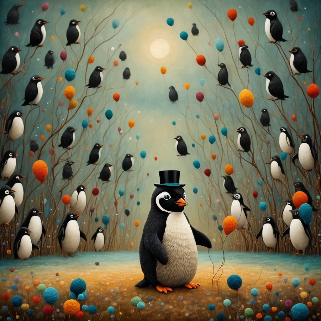 Penguin in Tuxedo: A Whimsical Digital Artwork