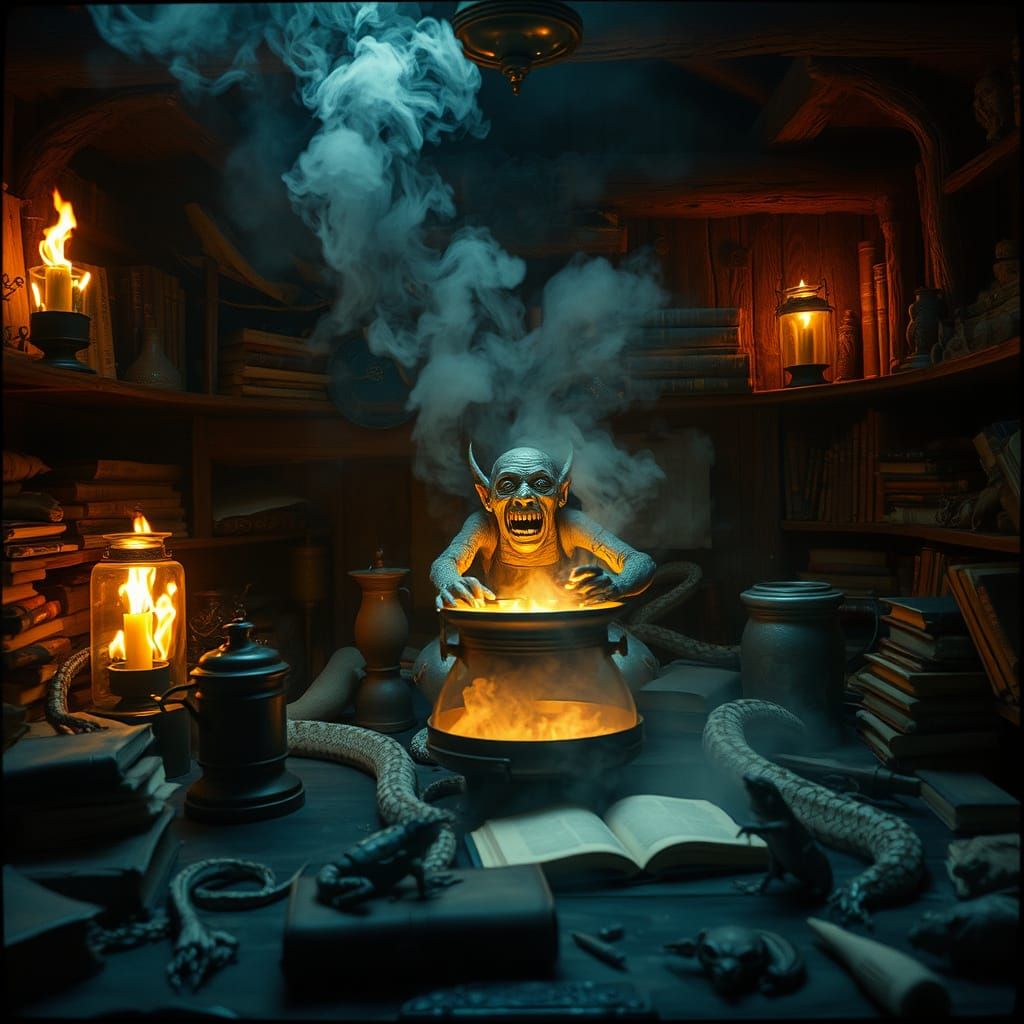 Epic Alchemist's Dark Laboratory in Cinematic Style