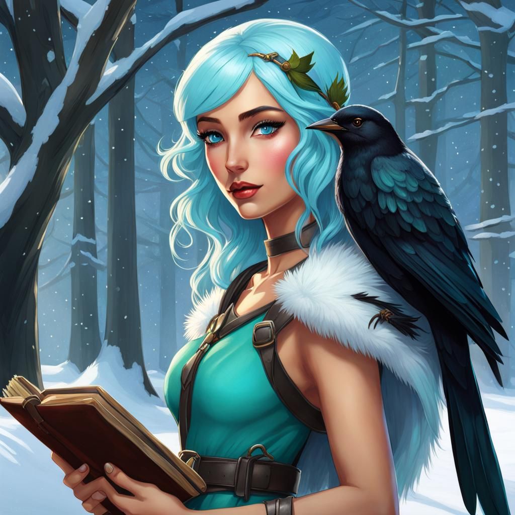 Elf Woman with Bird and Turquoise Hair
