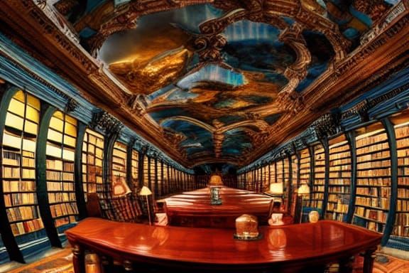 Spectacular Ancient Library with Fisheye Lens View