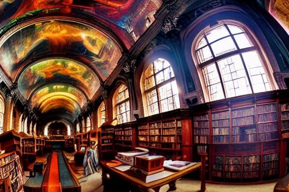 Amazing Ancient Library Architecture in Ethereal Light