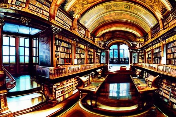 Spectacular Ancient Library with Fisheye Lens View