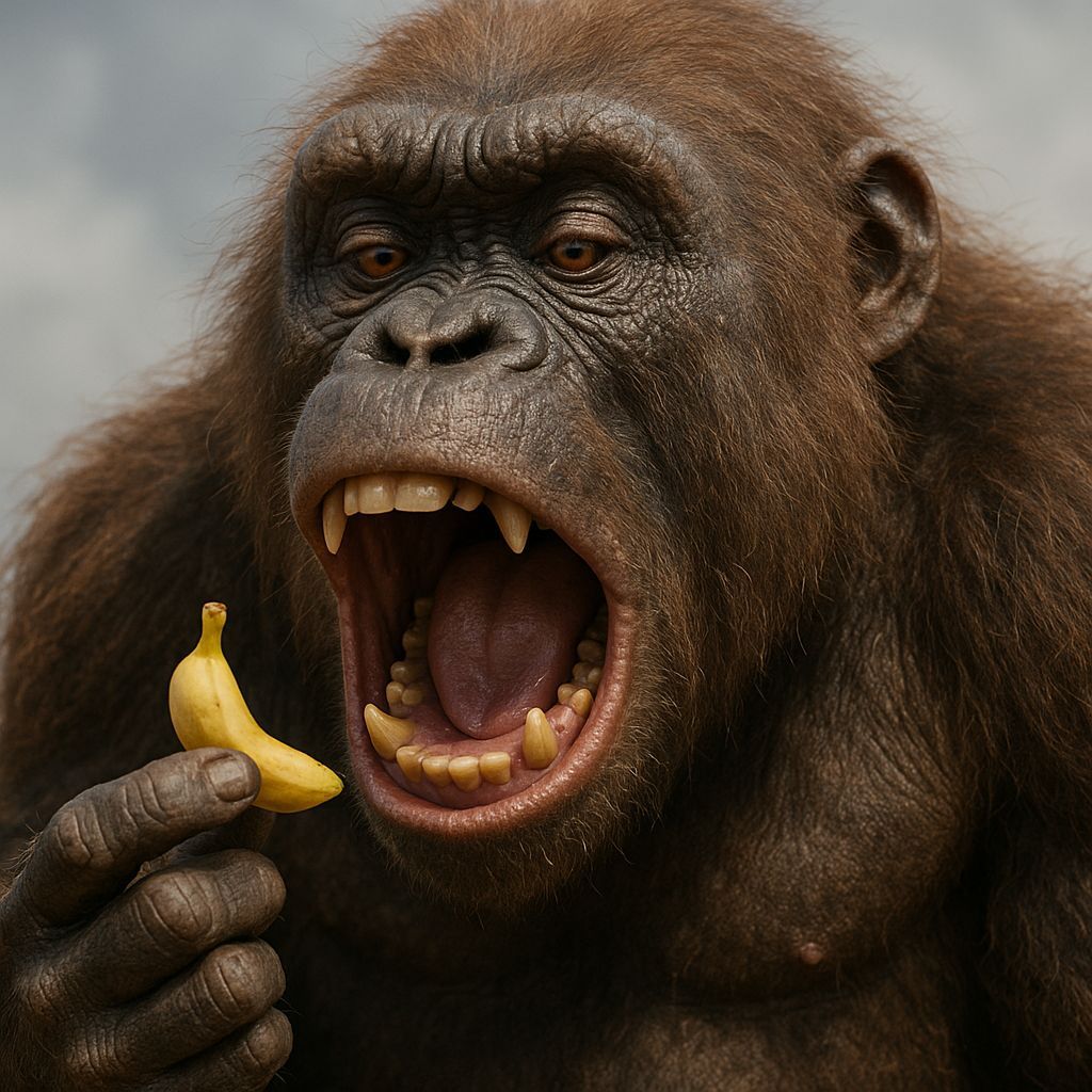 Giant Monkey Attempts to Eat Tiny Banana in CGI