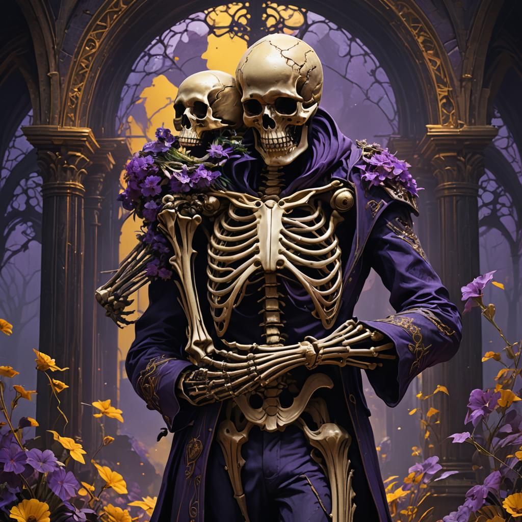 Poet's Embrace: A Dark Fantasy Skeleton Art