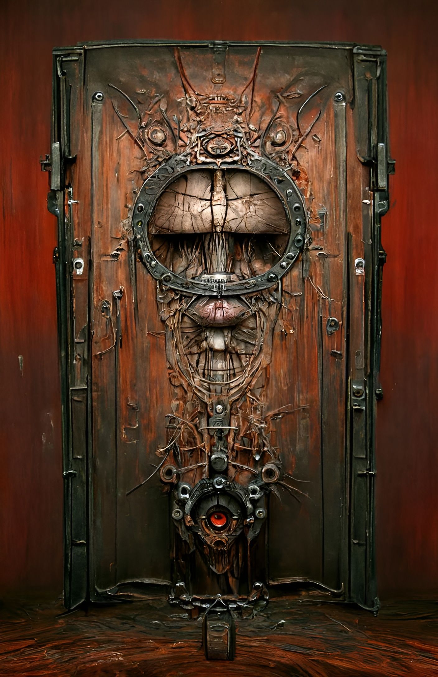 Sinister Gothic Steampunk Door of Masks in 8K