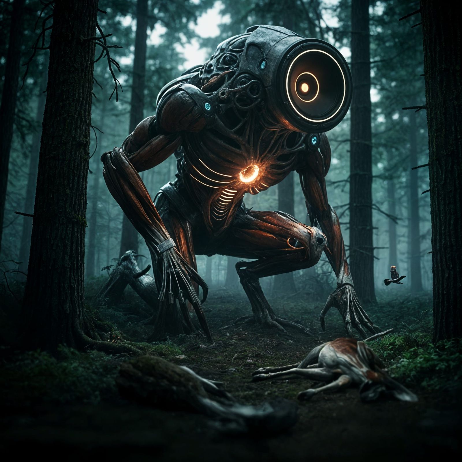 Terrifying Speakerhead Prime Stalks Foggy Forest