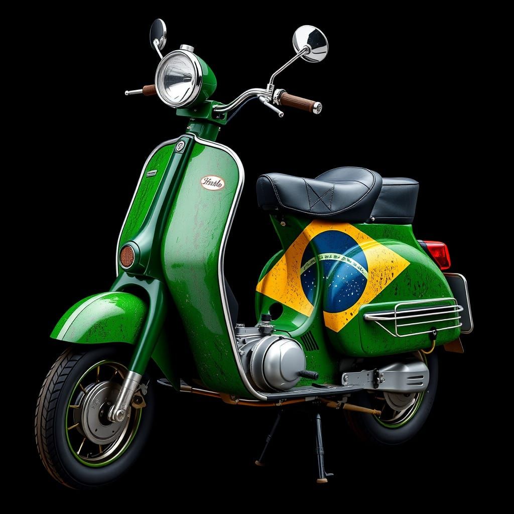 Retro Brazilian Mod Scooter Wrapped in Flag Design