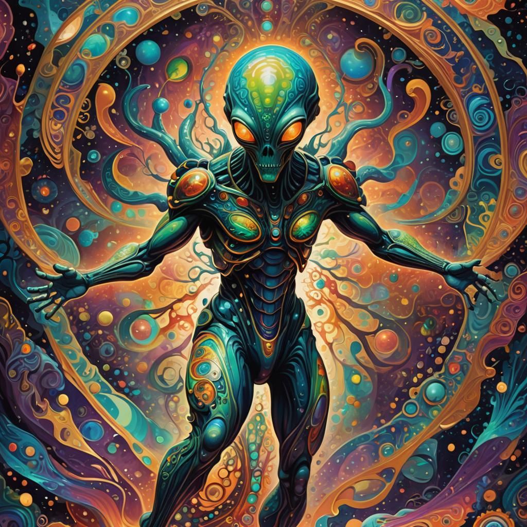 Psychedelic Alien Concept Art in Surrealist Style