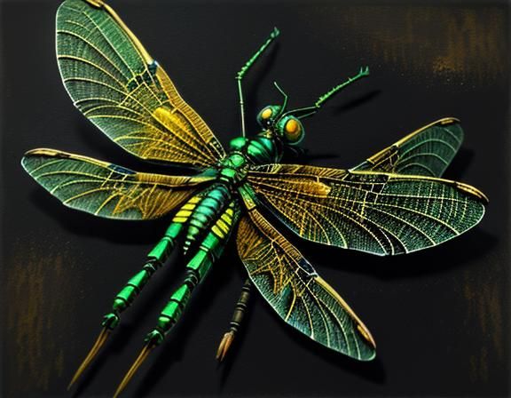 Steampunk Gothic Dragonfly in Hyperrealistic Impasto Style