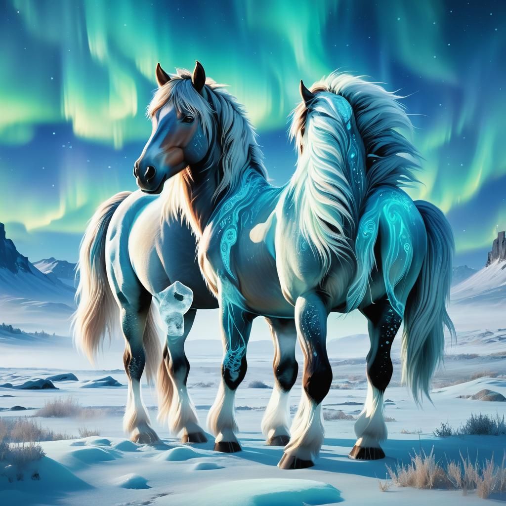 Horse in Ice Age Landscape Digital Painting