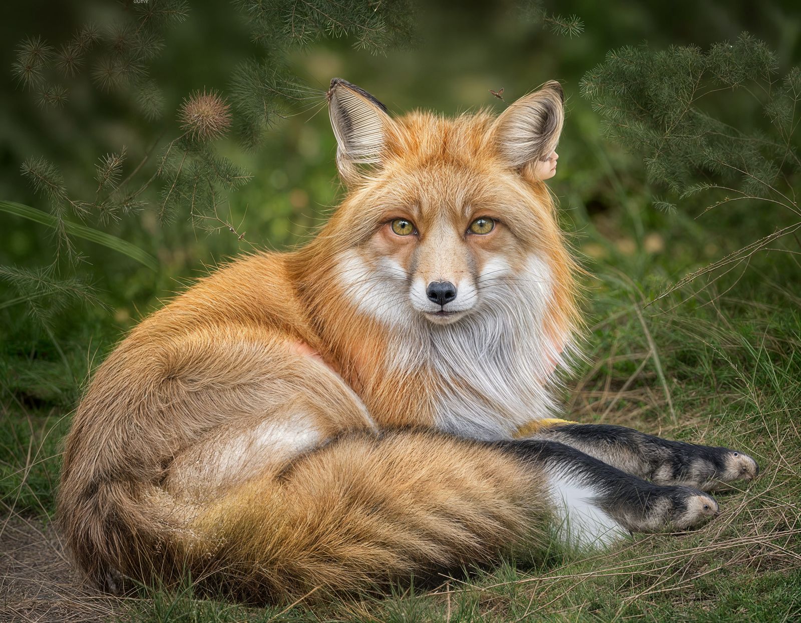 Adorable Fox Napping in Sunlit Forest, Anime Style