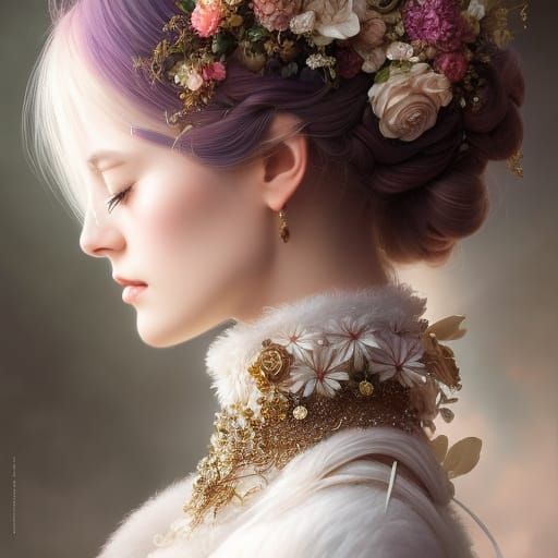 Detailed Portrait of Woman with Blooming Emotions