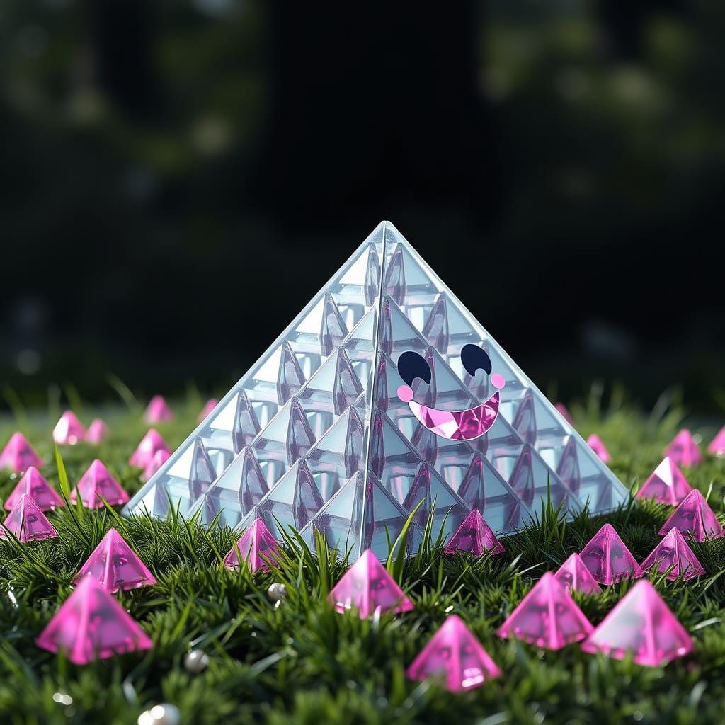 Intricate Plastic Pyramid in the Grass, Fine Art CGI