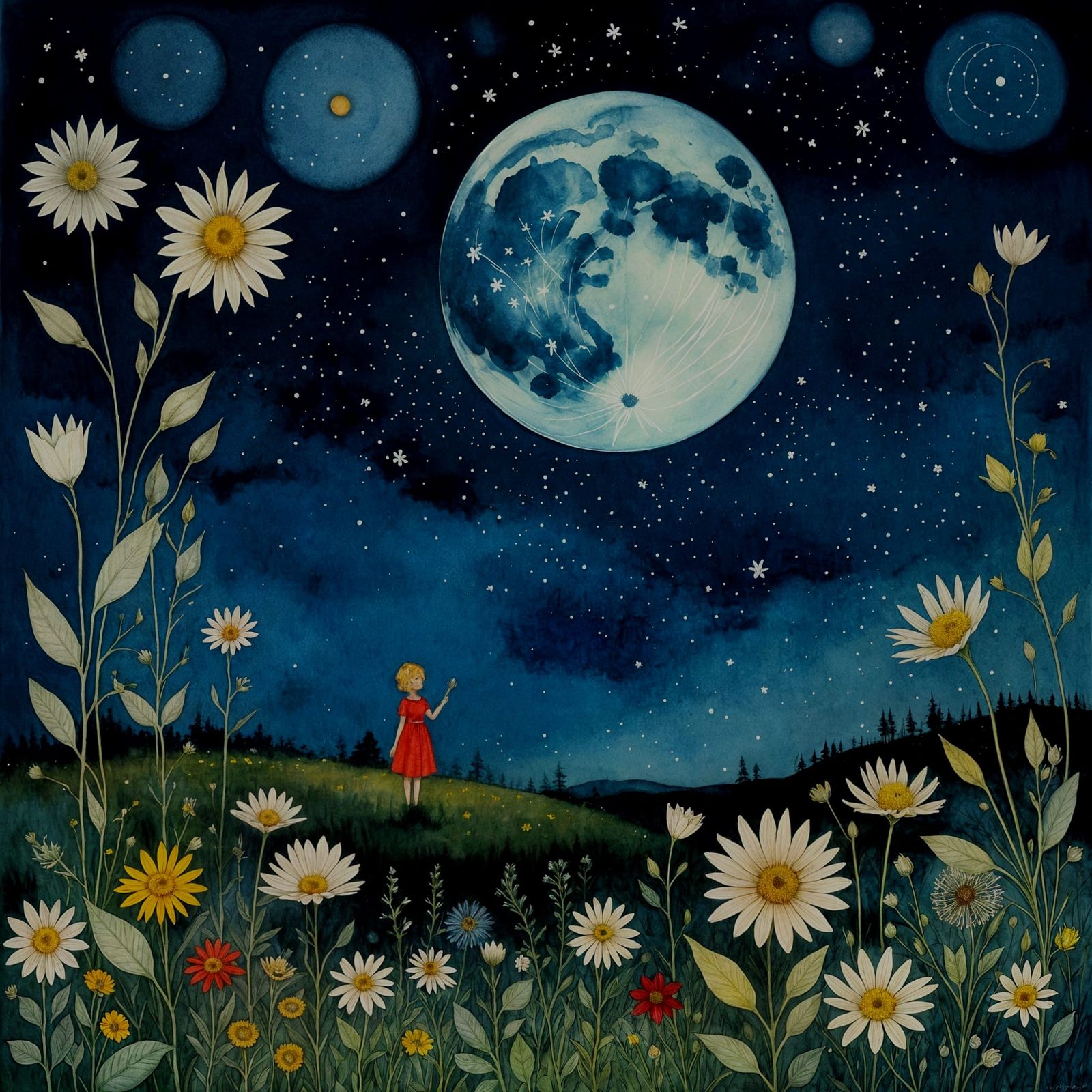 Celestial Midnight Aquarelle Of Wildflowers