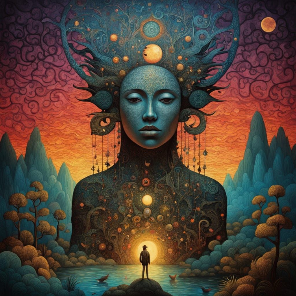 Shaman in Musical Labyrinth Assembling Sculptures