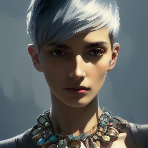 Detailed Portrait of Woman with Short Black Hair