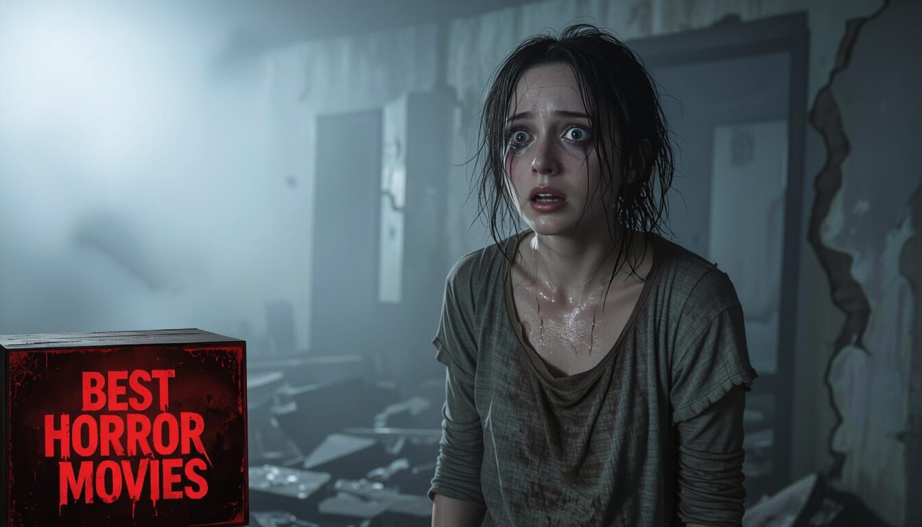 Terrified Woman in Eerie Horror Landscape