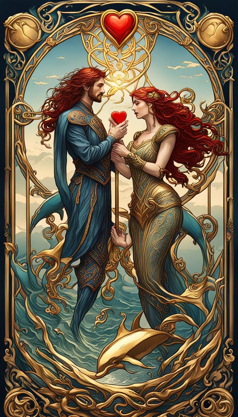 The Lovers Tarot Card in Art Nouveau Style